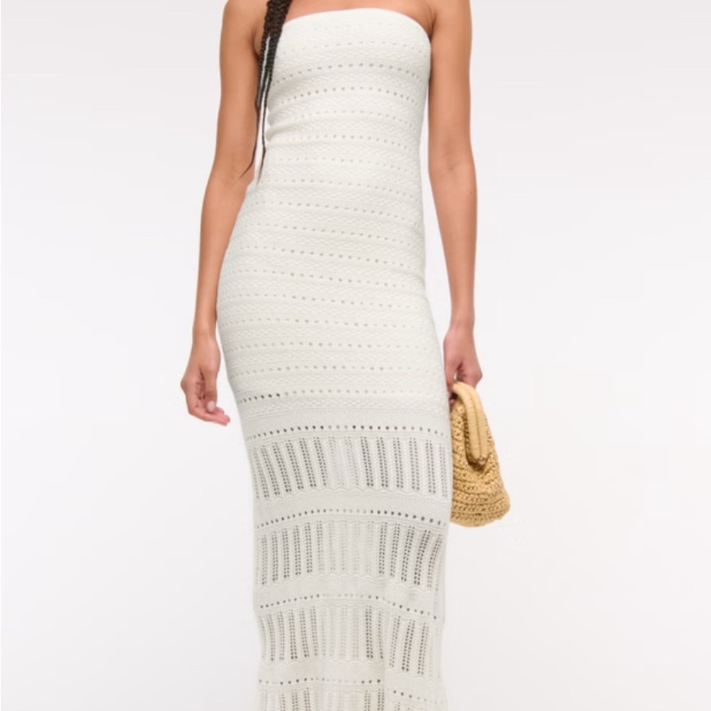 Abercrombie & Fitch Strapless Cream Crochet Maxi Dress